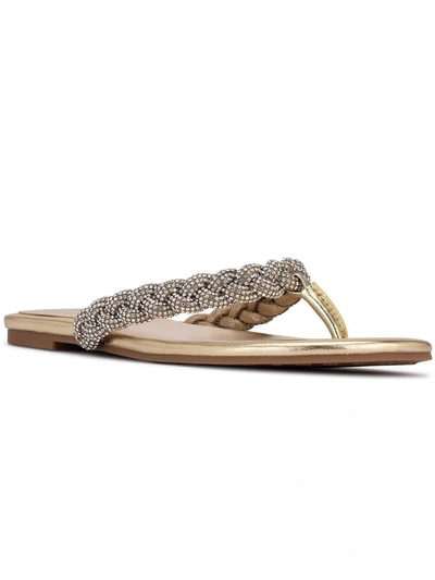 Nine West Tinee 5 Womens Rhinestone Slip On Flip-flops In Gold