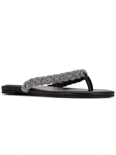 Nine West Tinee 5 Womens Rhinestone Slip On Flip-flops In Black