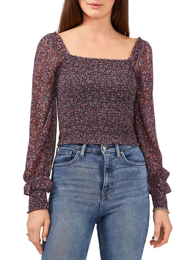 1.state Womens Floral Print Smocked Blouse In Multi