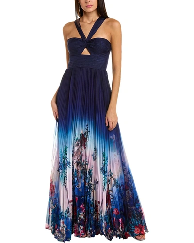 Marchesa Notte Women's Pleated Ombré Halterneck Gown In Navy