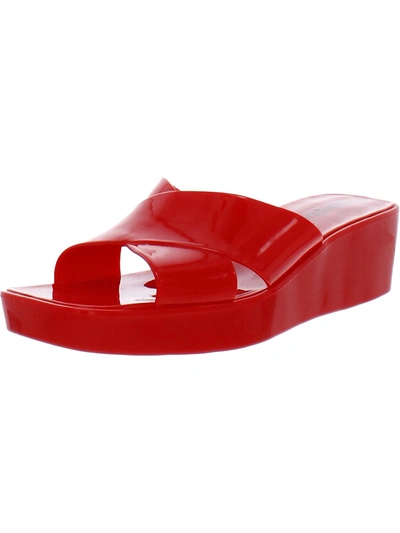 Olivia Miller Womens Slip On Slides Wedge Sandals In Red