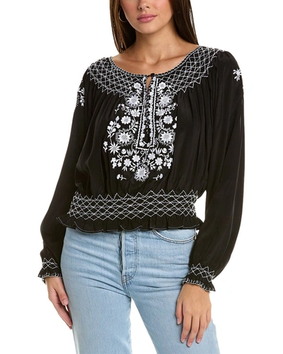 Norma Kamali Embroidered Silk-blend Top In Black