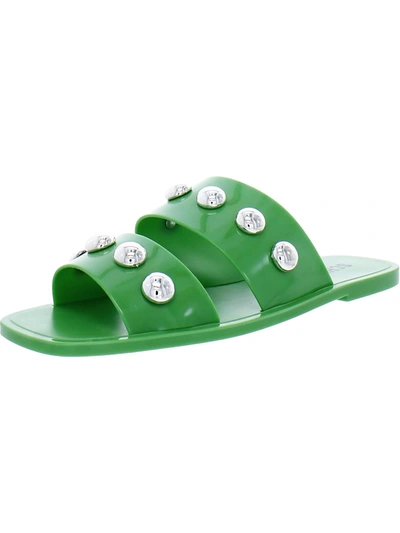 Schutz Lizzie Womens Slip On Casual Slide Sandals In Green