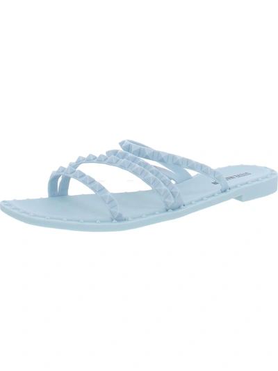 Steve Madden Skyler J Womens Slip On Studded Slide Sandals In Blue