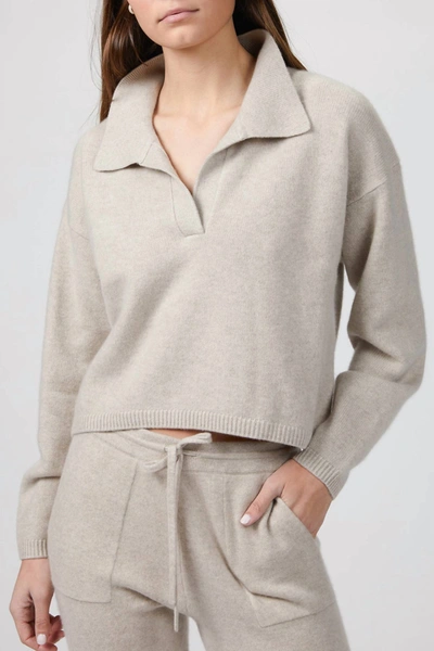 Naadam Oatmeal Cropped V Neck Polo Sweater In Beige
