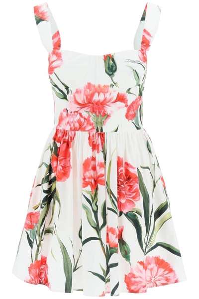 Dolce & Gabbana Happy Garden Carnation-print Ruched Dress In Multicolor