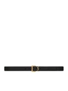 Saint Laurent Cassandre Belt In Hammered Leather With Square Buckle In Black