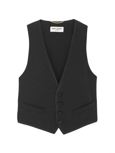 Saint Laurent Women's Short Tuxedo Waistcoat In Grain De Poudre In Black