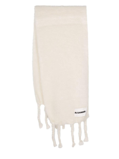 Jil Sander Logo-patch Chunky-knit Scarf In White