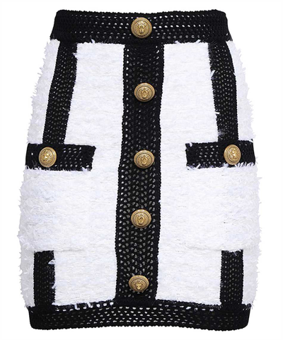 Balmain Knit Tweed Mini Skirt In White