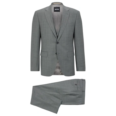 Hugo Boss Regular-fit Three-piece Suit In Virgin-wool Serge In Silver