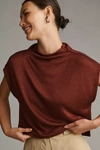 By Anthropologie Funnel-neck Short-sleeve Top In Brown