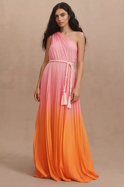 Amur Garret Pleated One-shoulder Chiffon Gown In Ombre Sorbet