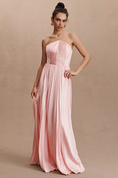 Amur Kamari Low-back Pleated Charmeuse Gown In Pink