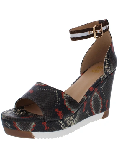 Jane And The Shoe Aria Womens Faux Leather Snake Print Wedge Sandals In Multi
