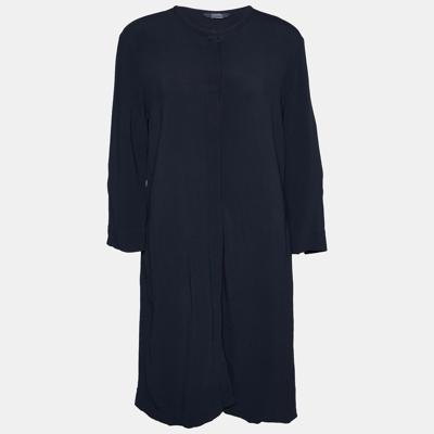 Pre-owned S'max Mara Navy Blue Crepe Button Front Shirt Midi Dress M
