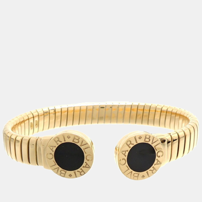 Pre-owned Bvlgari Tubogas 18k Yellow Gold Onyx Bracelet 14