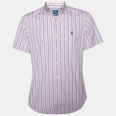 Pre-owned Polo Ralph Lauren Polo By Ralph Lauren Pink Striped Cotton Half Sleeve Shirt M