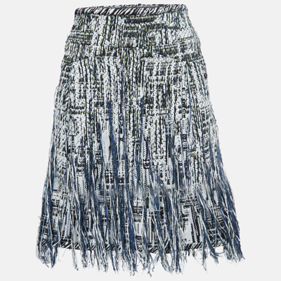 Pre-owned Chanel Blue/black Tweed Fringed Skirt M