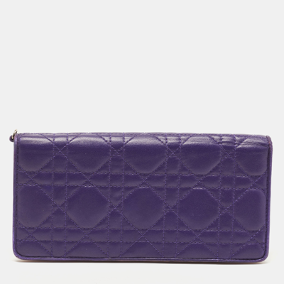 Pre-owned Dior Purple Cannage Leather Bifold Continental Wallet