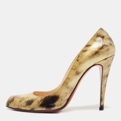 Pre-owned Christian Louboutin Two Tone Animal Print Patent Leather Pumps Size 38.5 In Black