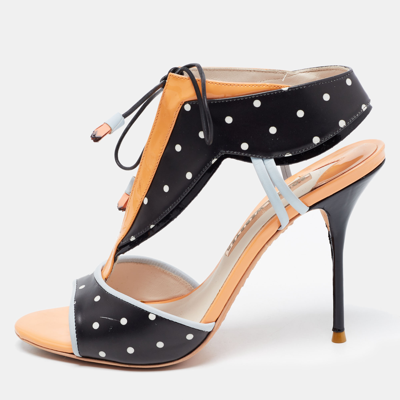 Pre-owned Sophia Webster Tricolor Polka Dot Leather And Patent Leilou Sandals Size 38 In Black