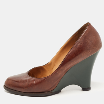 Pre-owned Marni Brown Leather Wedge Pumps Size 37