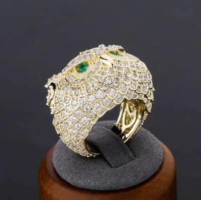 Pre-owned Nsg 2.75ct Black Cubic Zirconia Owl Head Men's Ring 14k Yellow Gold Plated Silver In White