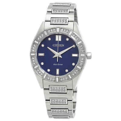 Pre-owned Citizen Silhouette Crystal Eco-drive Blue Dial Ladies Watch Em1020-57l