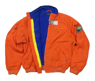 Pre-owned Polo Ralph Lauren Men's College Orange Sportsmen Graphic Fleece Full Zip Jacket