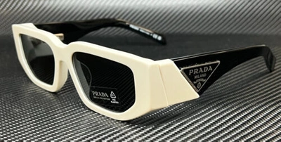 Pre-owned Prada Pr 09zsf 1425s0 White Dark Grey Men's 55 Mm Sunglasses In Gray
