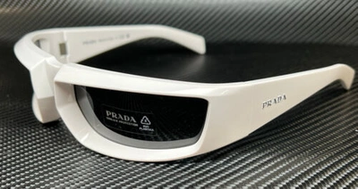 Pre-owned Prada Pr 25ys 4615s0 White Dark Grey Men's 63 Mm Sunglasses In Gray