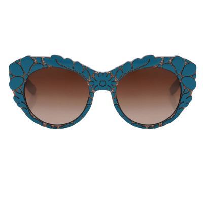 Pre-owned Dolce & Gabbana Dg 4267 Flower Pattern Cat Eye Sunglasses Blue Brown 12701 In Black