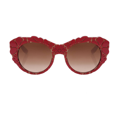 Pre-owned Dolce & Gabbana Dg 4267 Flower Pattern Cat Eye Sunglasses Red Brown 12702 In Black