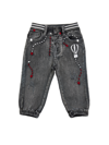 Monnalisa Embroidered Denim Trousers In Grey