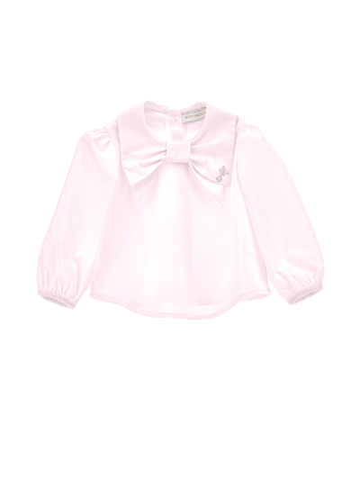 Monnalisa Babies'   Poplin Shirt With Bow In Dusty Pink Rose