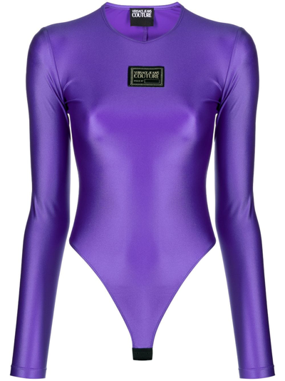 Versace Jeans Couture Logo Patch Bodysuit In Purple