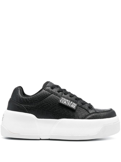 Versace Jeans Couture Logo-patch Round-toe Sneakers In Black