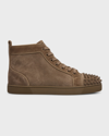Christian Louboutin Louis Grosgrain-trimmed Spiked Suede High-top Sneakers In Sierra/sierra Mat