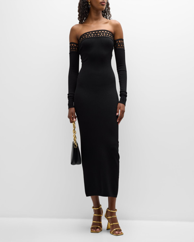 ALAÏA VIENNE STRAPLESS LONG DRESS WITH REMOVABLE SLEEVES