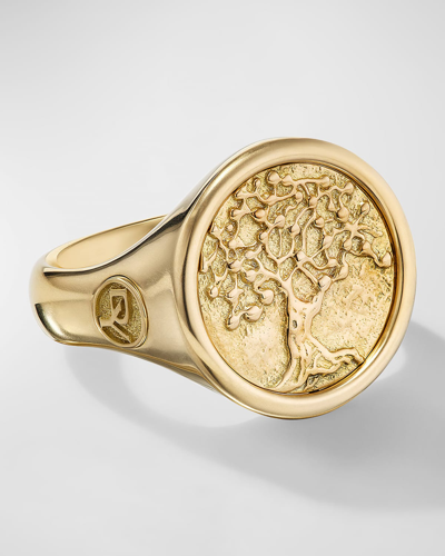 David Yurman 18kt Yellow Gold Amulet Life & Death Engraved Signet Ring