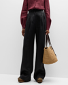 Gabriela Hearst Vargas Belted Linen Wide-leg Trousers In Black