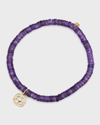 SYDNEY EVAN 14K GOLD AMETHYST BEADED BRACELET WITH DIAMOND STARBURST CHARM