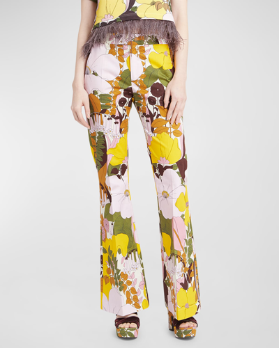 La Doublej Saturday Night Floral-print Flare-leg Pants In Big Flower Rose Pink