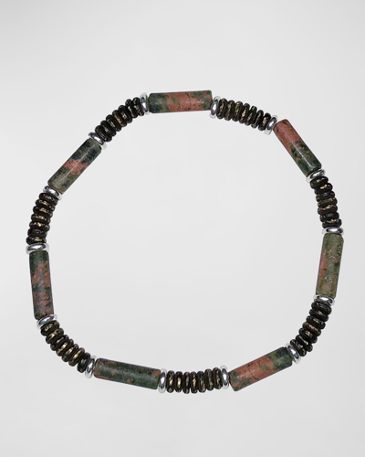 Jan Leslie Men's Cylinder Gemstone Beaded Bracelet In Green