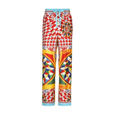Dolce & Gabbana Silk Twill Jogging Pants In Carretto_logo_rosso