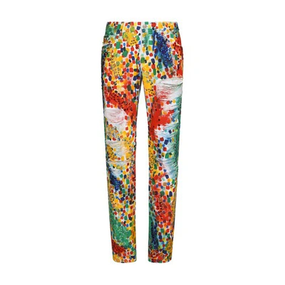 Dolce & Gabbana Printed Regular Jeans With Rips In Combined_colour