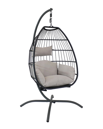 Sunnydaze Oliver Hanging Egg Chair W/ Stand In Black