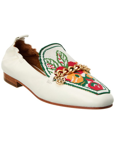 Tory Burch Mini Benton Charm Leather Loafer In White