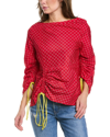 Tory Burch Gathered Checked Silk Top In Red
